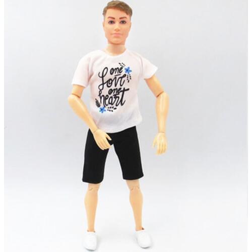 White 1/6 Boy Doll Clothes For Ken Doll Outfits Letter T-shirt & Shorts For Barbies Boyfriend Ken Male Boy Doll Kids Toy