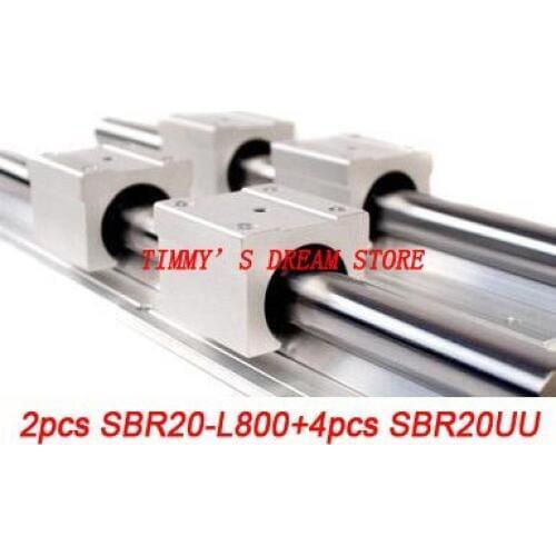 Free Shipping 2pcs SBR20-800mm Linear Bearing Rails + 4pcs SBR20UU Bearing Locks CNC X Y Z