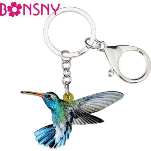 Bonsny Acrylic Flying Hummingbird Key Chain Keychain Ring Holder Novelty Animal Jewelry For Women Girl Bag Car Purse Charms Gift