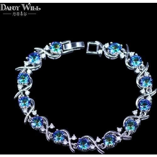 Dubai Simple Silver Color Rainbow Zircon White Crystal Health Bracelets For Wedding/Party/Birthday Present