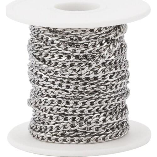 10m/roll 304 Stainless Steel Curb Chains with Spool Unwelded Chains Link For DIY Necklace Bracelet Jewelry Making 2.2mm 3mm 4mm