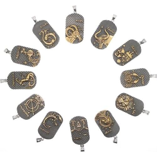 Unisex 316L Stainless Steel ZODIAC Gold Silver-Color Pendant Free Chain