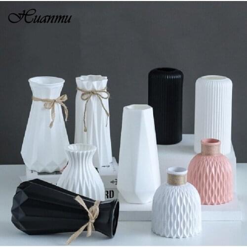 Home Flower Vase Decoration Home Plastic Vase Modern Creative White Imitation Ceramic Flower Pot Hydroponic PP Vases