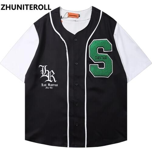 Summer Embroidery Baseball Shirts Hip Hop Short Sleeve Button Up Streetwear Shirt Mens Fashion Casual Clothing Hipster Trends