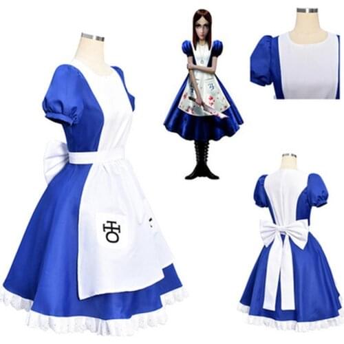 Game Alice Madness Returns Cosplay Costumes Alice Princess Maid Dress Women Girls Carnival Party Dresses Apron Wigs Accessories