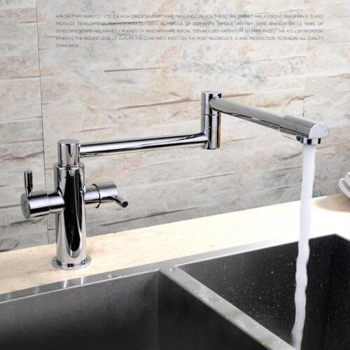 Quality Brass Chrome Extension Hot and Cold Water Tap Kitchen Sink Mixer Swivel Spout Wall mount Kitchen Faucet Folded