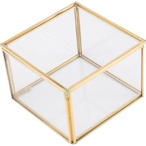 Square Opening Glass Geometry Garden Jewelry Boxs Mirror Jewelry Storage Box Eternal Flower Decoration Box Crafts