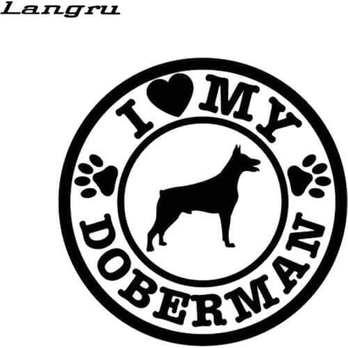 Langru 14.3cm*14cm Personalized I Love My Doberman Dog Paws Cute Car Sticker Accessories Jdm