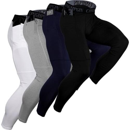 Mens Fitness Jogging Pants Pocket Leggings Quick Dry Compression Training Sportswear Workout Running Gym Leggings Pants