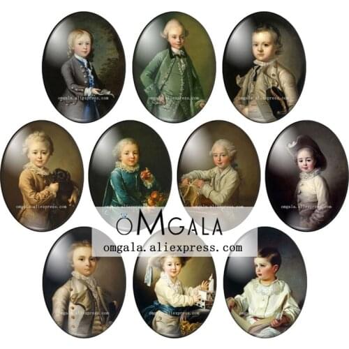 Lovely Retro Aristocratic Childern Boy Oil Paintings 13x18mm/18x25mm/30x40mm Oval photo glass cabochon flat back Making findings