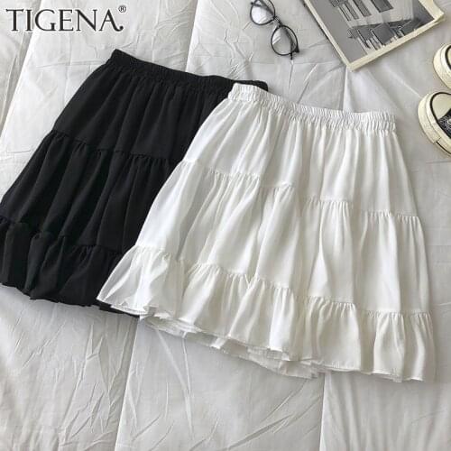 TIGENA Black White Chiffon Cute Mini Skirt Women Fashion 2021 Summer Korean School Solid A Line High Waist Shorts Skirt Female