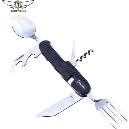 ALMIGHTY EAGLE Multifunction tableware portable tools Pocket Knife Spoon Fork Dinner Set Camping outdoor wine openner