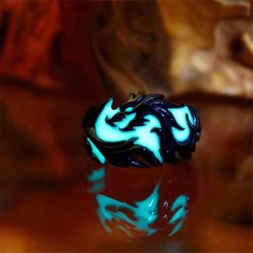 X yan Creative Domineering Blue Texture Luminous Dragon Ring For Men Party Fashion Jewelry Male Hand Accessories Size 6-13