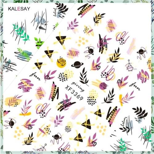 3D Nail Art Stickers Manicure Decoration Design Nail Art Decal Green Abstract Plant Nail Art Designer Decals Beautiful Flower