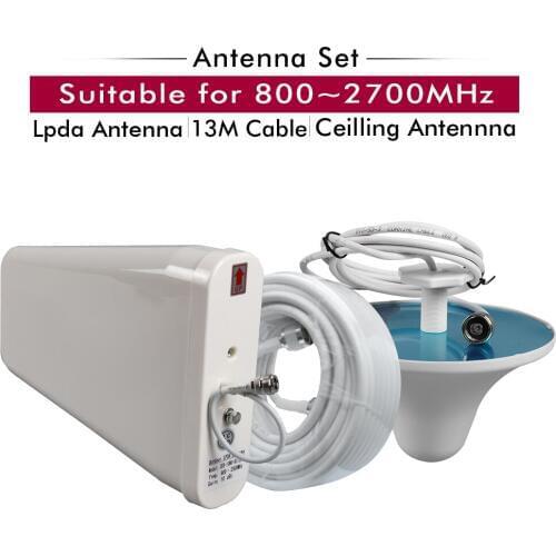 Outdoor LPDA Antenna+Indoor Ceiling Antenna+13 Meter White Cables Accessories Set for 800~2700MHz 2G 3G 4G Mobile Signal Booster