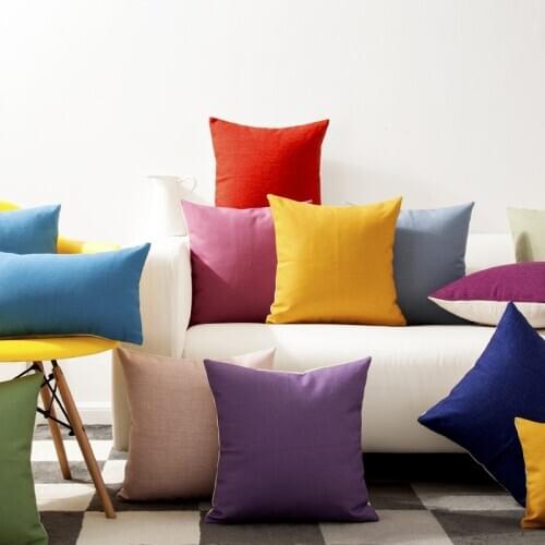 Solid Color Red Pillow Cover Yellow Green Blue Purple Linen Pillow Case Cushion Cover Home Decorative Pillows Sofa Cushions