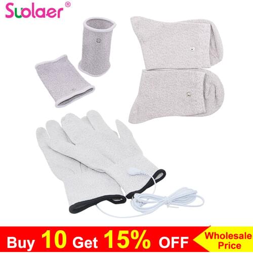 NEW Conductive Silver Fiber TENS/EMS Electrode Therapy Gloves+Socks+ Bracers + Cable Electrotherapy Unit For Phycical Therapy