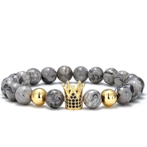 New Full Zircon Crown Bracelet Map Stone Beaded Bracelet Fashion Womens Yoga Energy Bracelet Mens Accessories Birthday Gift