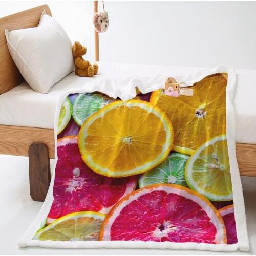 Fruit Orange Soft Blanket Fluffy Sherpa Blanket Yoga Fruit Throw Blanket Mandala Cartoon Bedding Blanket