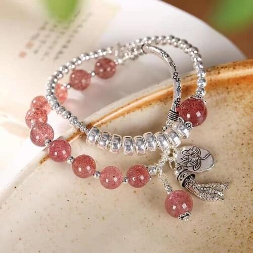 Natural Strawberry Quartz bracelet quartz bracelet handmade charm bracelets for women bangles with 925 sterling silver jewelry