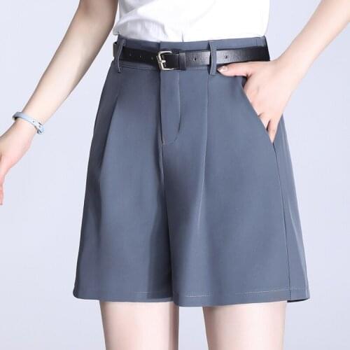 Plus Size Summer Suits Shorts For Women High Waist Belted Black Solid Pockets OL Half Pants Female Casual Thin Shorts 8115