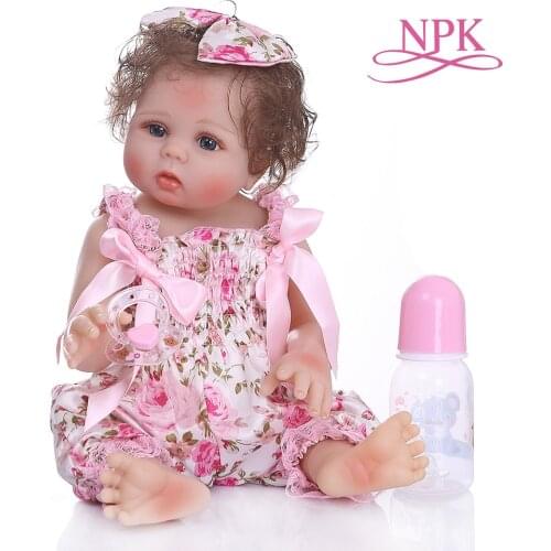 NPK 48CM bebe realistic reborn baby girl in pink flowery dress full body soft silicone Anatomically Correct