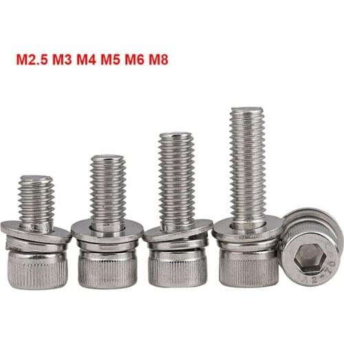 M2.5-M8 Hexagon Hex Socket Head Cap Three Combination Bolts 304 Stainless Steel Knurled Cylinder Allen With Washer Sems Screw