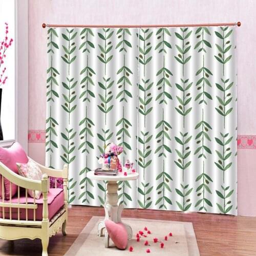 Natural Scenery Simple Green Leaves Curtains Printing For Living Room Bedroom Blackout Drapes Decor Sets Customized any size
