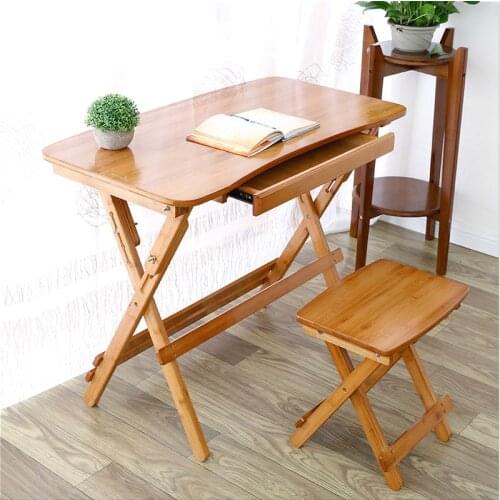 Folden Kids Table and Chairs Natural Bamboo Folding Desk Stable 4 Gears Lifting Children Study Tables Durable Reading Table