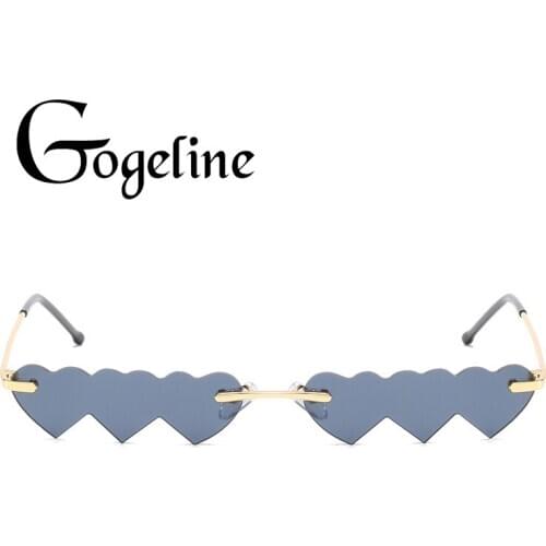 2020 Small Heart Rimless Punk Sunglasses Women Men Luxury Fashion Red Pink Unique Rectangle Sun Glasses For Female Vintage