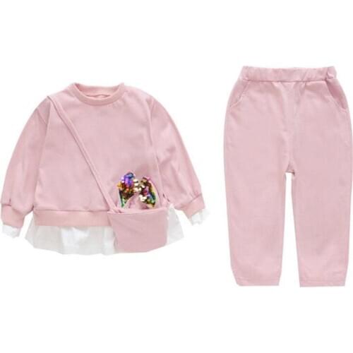 DFXD Kids Sport Suits For Girls Spring Casual Long Sleeve Tops+Pants With Bag Cartoon 2pc Outfits Toddler Clothes Set 1-5Yrs