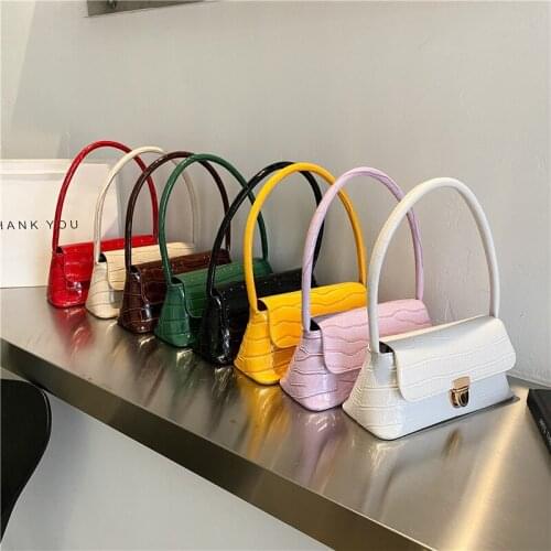 Crocodile Pattern Zipper Handbags New Fashion Texture Embossed Lacquer Shoulder Bag Simple and Small Square Bags for Women 2021