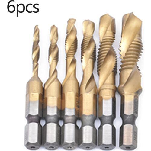 Screw Tap Drill Bits HSS Taps Countersink Deburr Metric Combination Bit High Speed Steel Hexagon Handle Compound Tap Drill Bits