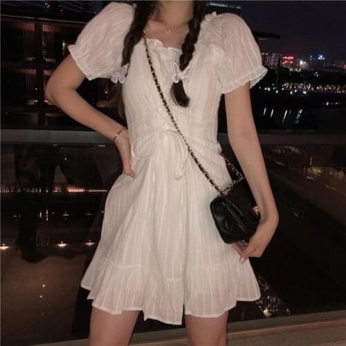 Party Dress Ruffle Short-sleeved Dress Summer New Skirt Temperament Korean Version of The Waist Was Thin Short Skirt