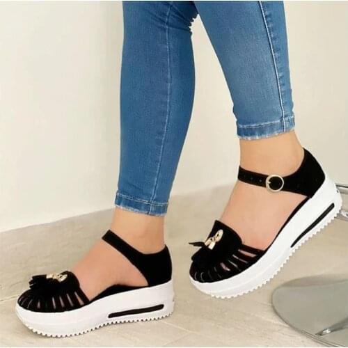 2021 Women Sandals Wedges Shoes Summer Buckle Strap Solid Sandals Ladies Platform Sandalia Femme Cusual Shoes Sandalias 35-43