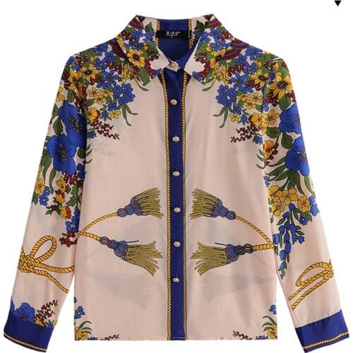 France style print ladies shirts Womens Blouses 2021 Spring Autumn Long Sleeve Shirts Tops Blusas Mujer
