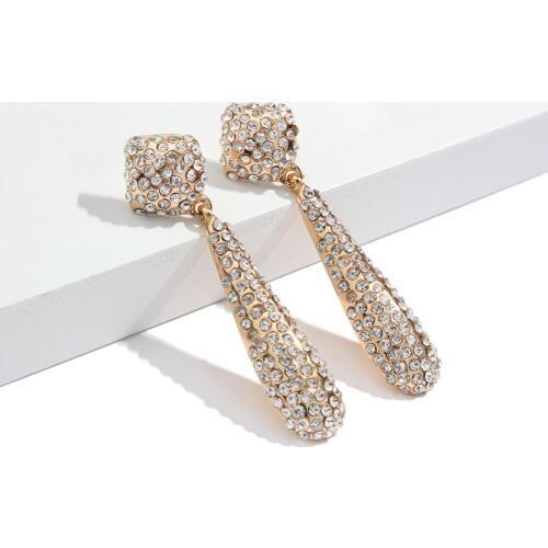 Flatfoosie Crystal Geometric Dangle Earrings For Women Shiny 5 Color Trendy Wedding Bride Statement Drop Earring 2020 Jewelry