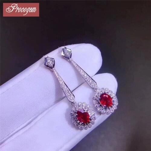 Natural Ruby Dangling Drop Earrings for Women Wedding 4x5mm Genuine gems Exquisite Accessories 925Sterling silver wholesale #121