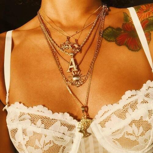 Ladies Multilayer Necklace Fashion Elephant Crown Letter Sun Portrait Gold Six Layer Clavicle Chain Party Jewelry Accessories