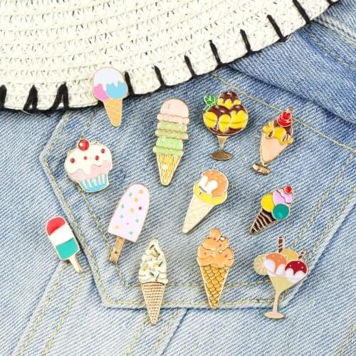 13 style cute ice cream cartoon pins women brooches candy color sweet popsicle badge sweater lapel kids gift accessories party