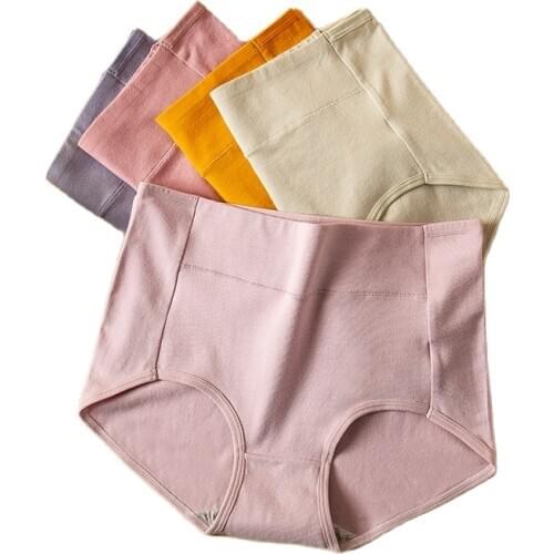 Plus Size 5XL High Waist 4Pcs Solid Cotton Panties Women Body Shaper Fashion Briefs Underwear Breathable Comfort Female Lingerie