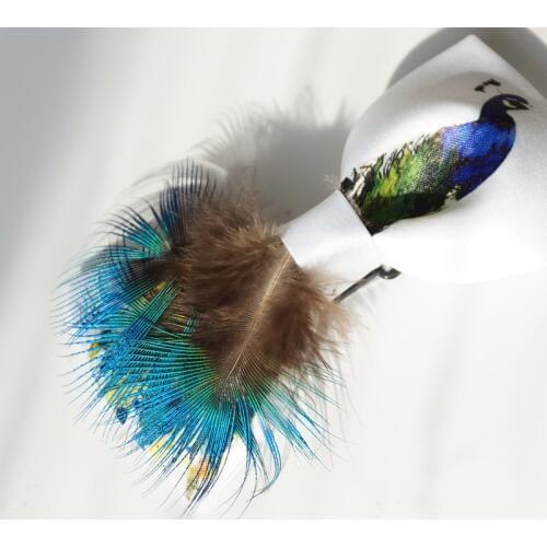 Free Shipping New male fashion casual man mens Blue bird peacock feather bow tie host groom groomsmen wedding flamingo party