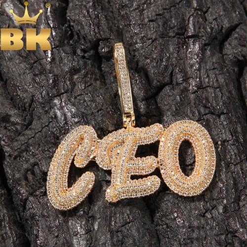 THE BLING KING Custom Name Cursive Letters Pendant Iced Out Bling Cubic Zirconia Personalized Name Necklace Hiphop Jewelry