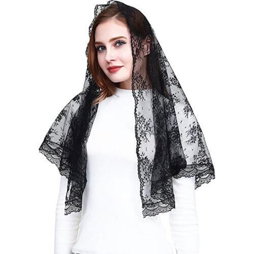 Black Chapel Church Veil Lace Catholic Mantilla infinity Mantilla Catholic Veil Head Covering Latin Mass Voile Noir Dentelle