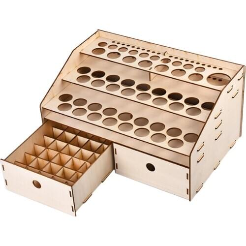 DIY Wooden Organizer Paint Bottles Display Rack Brushes Holder Stand Storage Model Tool