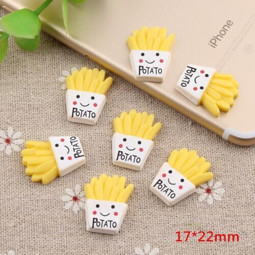 DIY Jewelry Findings Ornament Accessories 17*22mm Kawaii Resin Cabochon French fries Food Shape Embellishment Scrapbooking 10pcs
