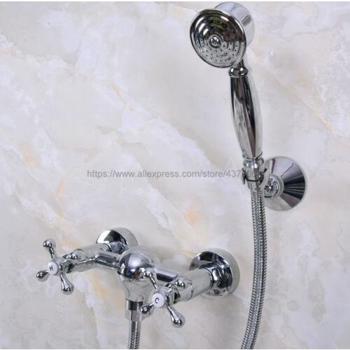 Bathroom Rainfall Hand Shower Faucet Set Mixer Tap With Hand Sprayer Wall Mounted Polished Chrome Nna278