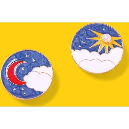 Sky Scenery Enamel Pins Moon Month Sun Cloud Blue Sky Custom Jewelry Brooches Accessories for Women Backpack Badge Gift Freinds