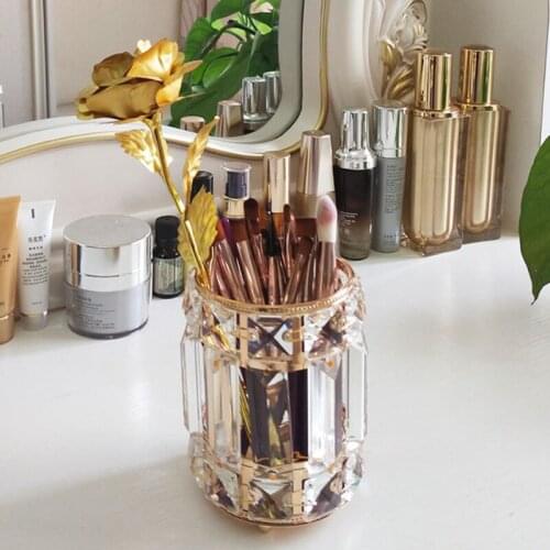 European Crystal Pen Holder Makeup Brush Makeup Organizer Box Bucket Eyebrow Pencil Nail Comb Finishing Cosmetic Storage Box