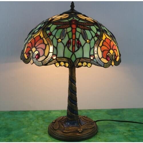 FUMAT Tiffany Style Home Decor Table Lamp Stained Glass Multicolor Desk Lighting Rose Morning Glory Grape Lampshade Mosaic Frame